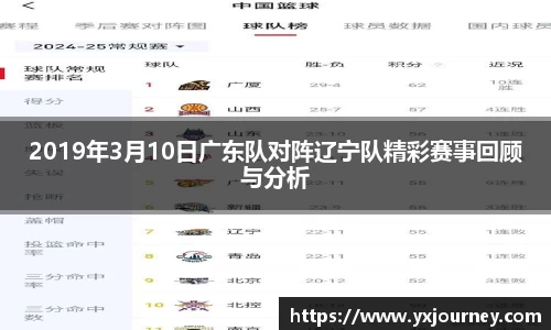 2019年3月10日广东队对阵辽宁队精彩赛事回顾与分析